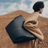 Cyme Tote Edition Textured Black with Ecru Stitching