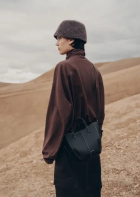 Cyme Tote Nano Edition Textured Black with Ecru Stitching