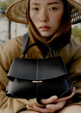 Mokki Mini Edition Textured Black with Ecru Stitching