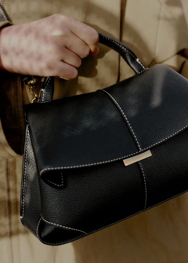 Mokki Mini Edition Textured Black with Ecru Stitching