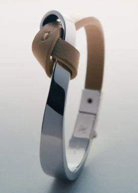 Ormé Bangle Edition Silver in rhodium with Taupe Leather