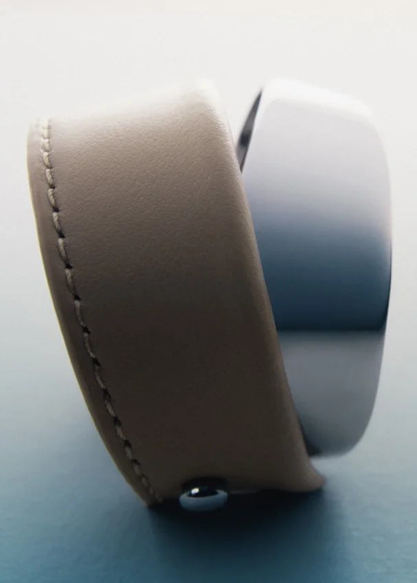 Ormé Cuff Edition Silver in rhodium with Taupe Leather