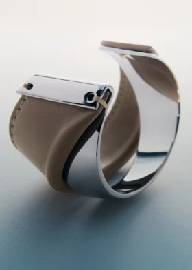 Ormé Cuff Edition Silver in rhodium with Taupe Leather