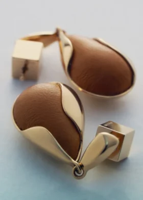 Ormé Earrings Edition Gold Gilded with Camel Leather