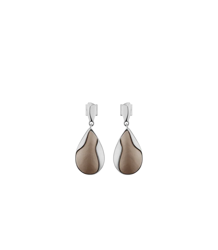 Ormé Earrings Edition Silver in rhodium with Taupe Leather