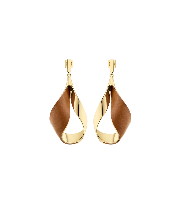 Ormé Pendant Earrings Edition Gold Gilded with Camel Leather