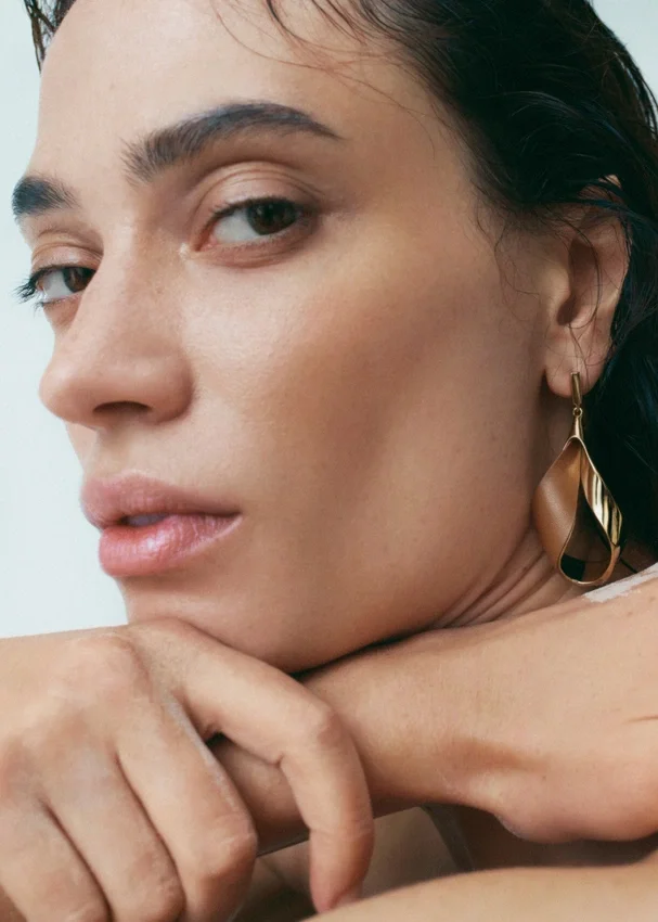 Ormé Pendant Earrings Edition Gold Gilded with Camel Leather