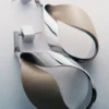 Ormé Pendant Earrings Edition Silver in rhodium with Taupe Leather
