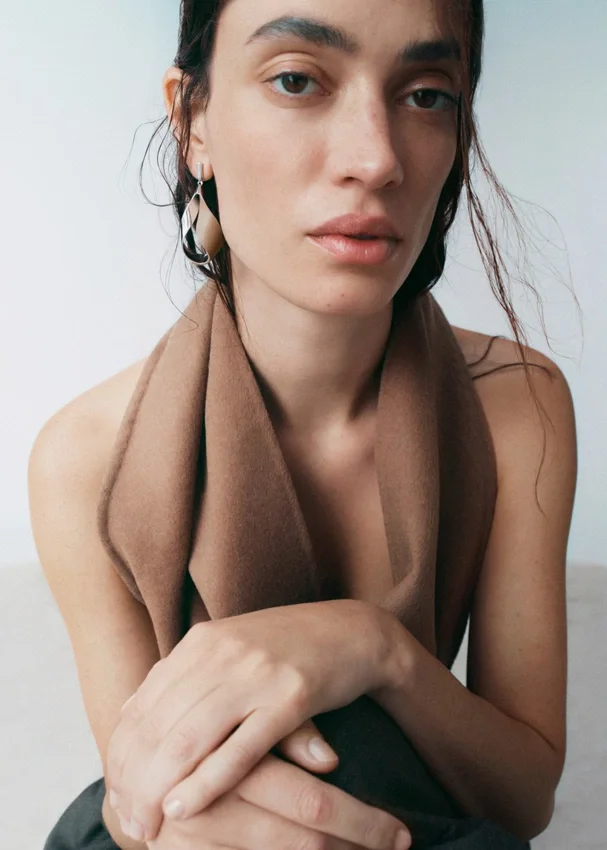 Ormé Pendant Earrings Edition Silver in rhodium with Taupe Leather